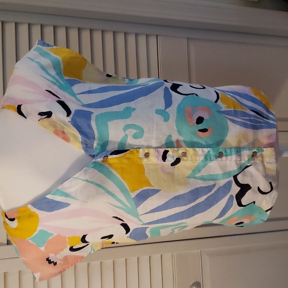 Rachel Zoe Abstract Floral Cap Sleeve 100% Linen Top, Small - Picture 3 of 5